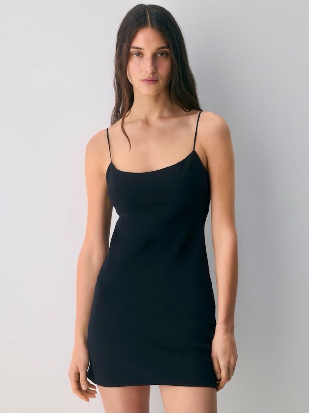 Aritzia Foxley Little Black Dress in Crepette Fabric with Spaghetti Straps